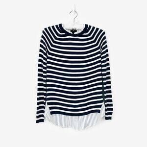 Joie‎ Zaan Striped Sweater Size XS Blue White Layered Preppy Career Office